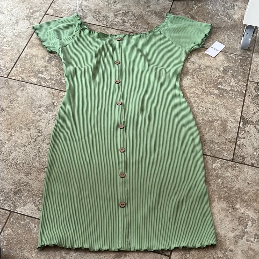 Green Off-Shoulder Ruffled Mini Dress